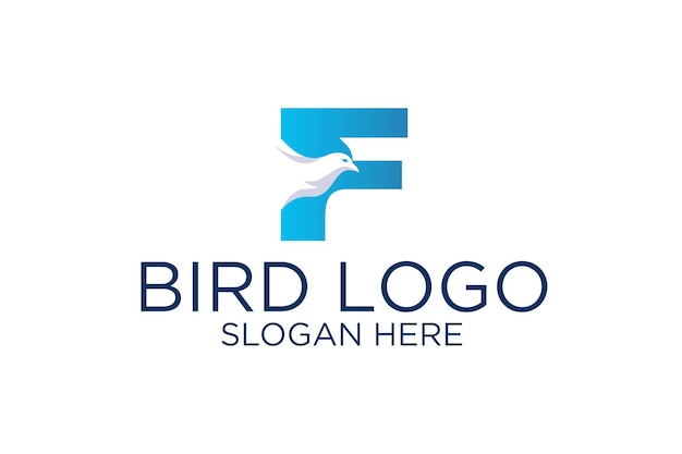 Логотип дизайна птицы и начальная буква f премиум-вектор