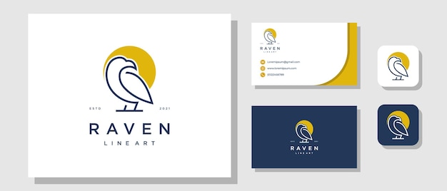브랜드 아이덴티티 레이아웃이 포함된 Bird Eagle Raven 럭셔리 모던 로고 디자인
