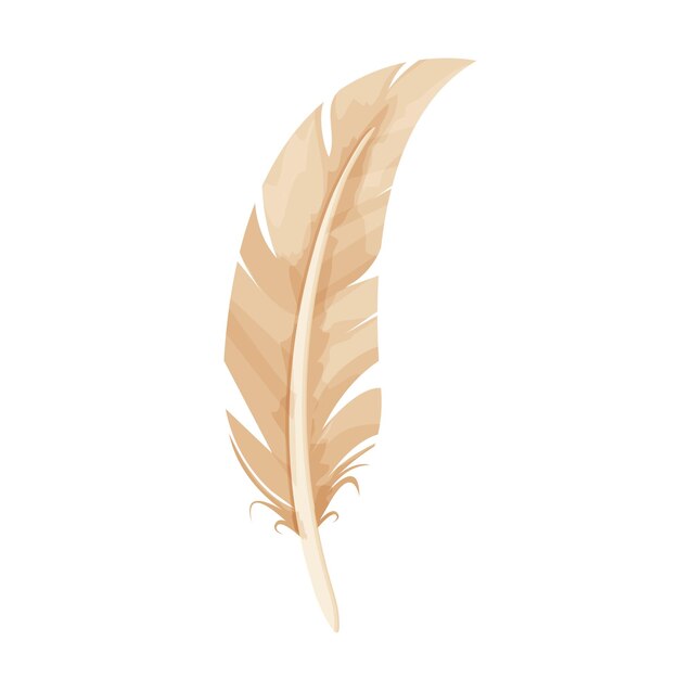 Bird feather ancient quill in cartoon style isolated on white background Writing tool equipment