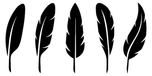 Bird Feather black silhouettes Plumelet collection Vector isolated on white