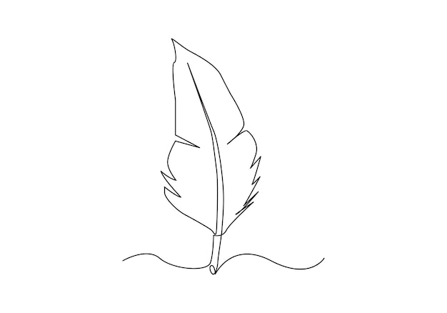 鳥の羽毛を連続して一線で描いた 熱帯の葉の線のベクトルイラスト 単一の線