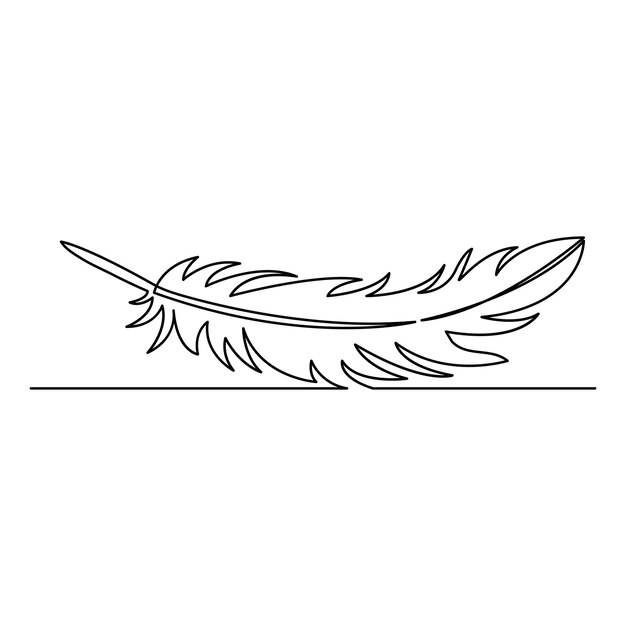 Bird feather continuous single line hand drawn to outline vector art illustration