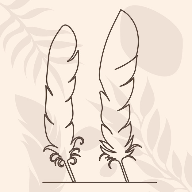 Vector bird feather drawing by one line, on an abstract background, sketch, vector