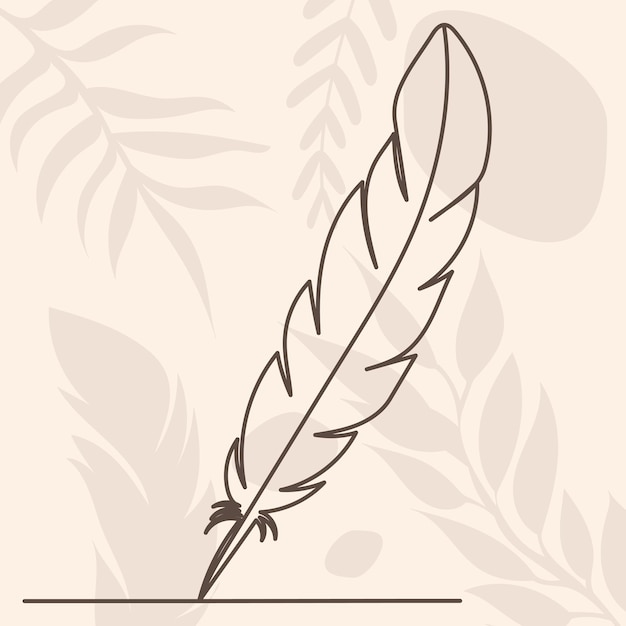 Vector bird feather drawing in one continuous line