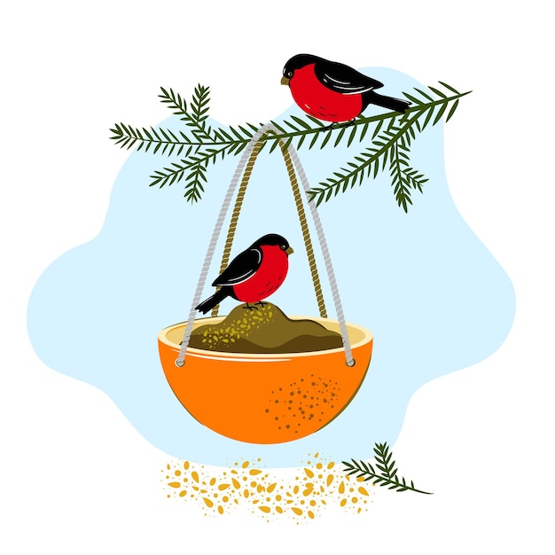 Vector bird feeder made from orange peel. winter crafts with your own hands with children.