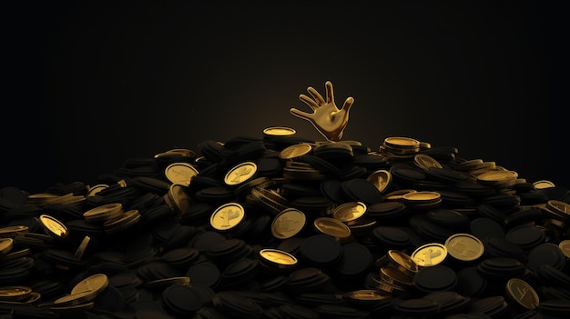 Vector a bird figurine is among many gold coins