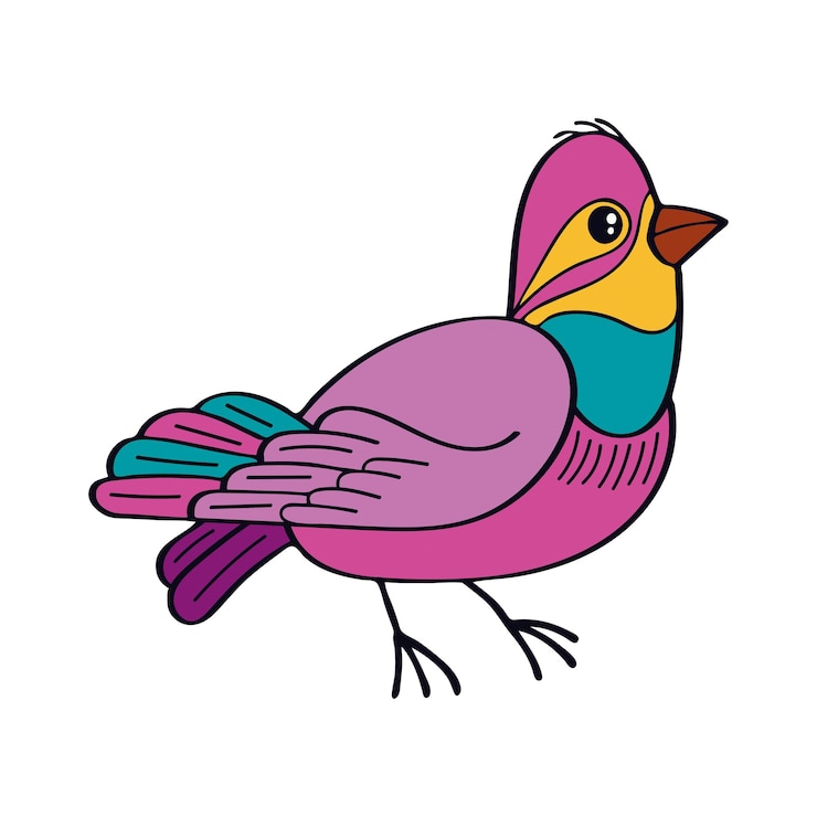 Vector 새 평면 귀여운 작은 숲 새 이국적인 깃털 손으로 그린 벡터 스케치 그림