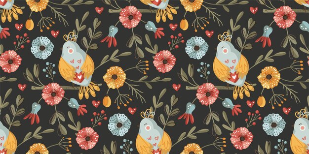bird and flower pattern vector art background texture illustration cartoon