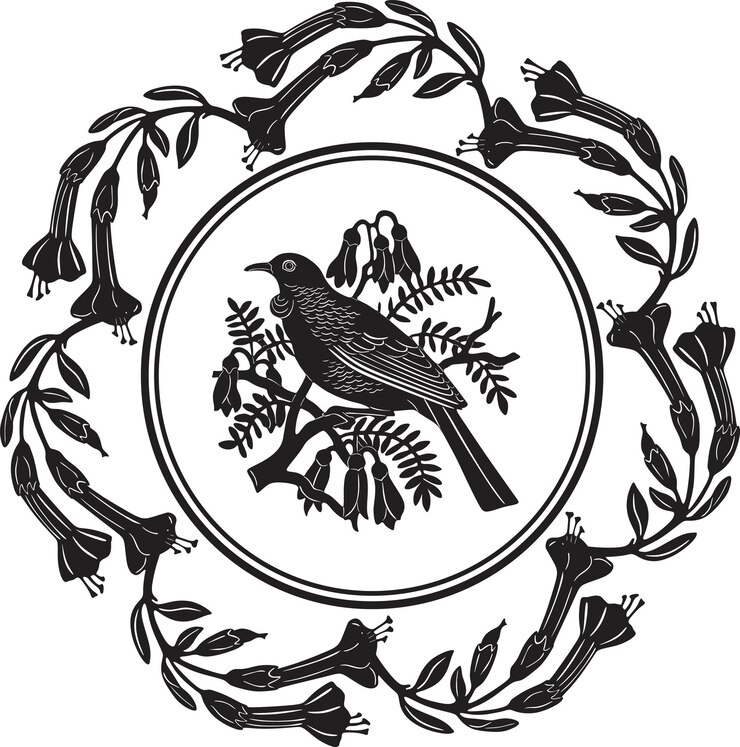 Vector bird and flower with floral frame handmade design vector