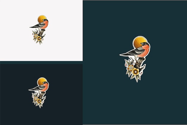 Bird and flowers vector flat design