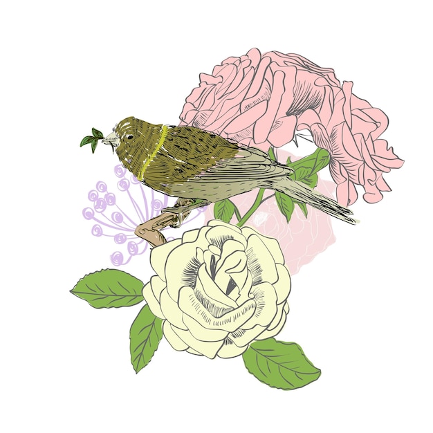 Bird and flowers