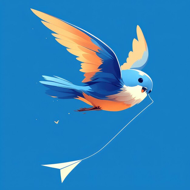 Vector a bird flying a kite on a windy day cartoon style