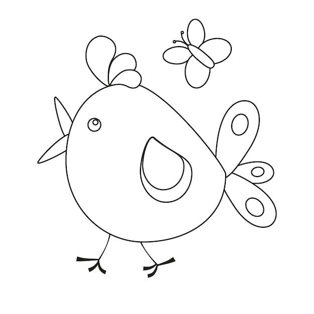 A bird a funny chicken with an ornament on its tail Line art