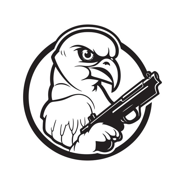 Bird gunner vintage logo line art concept black and white color hand drawn illustration