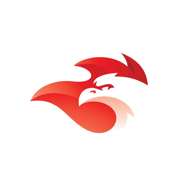 Bird head and fire or flame logo design modern phoenix vector icon with red gradient color