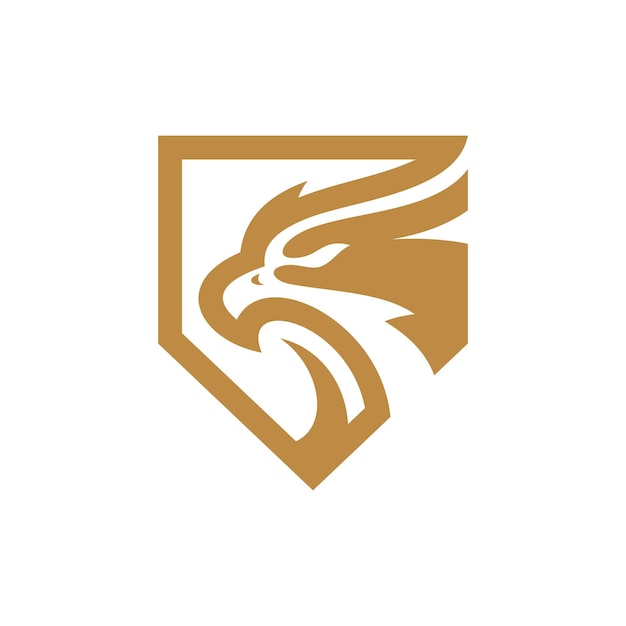 Голова птицы и дизайн логотипа щита Орлиный сокол или значок вектора эмблемы ястреба