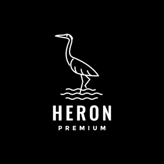 Bird heron beauty lake water line art modern minimalist logo design vector