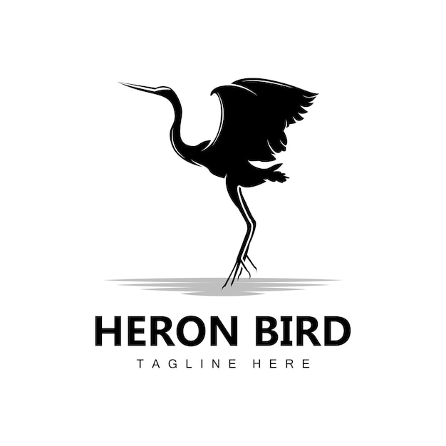 鳥サギ コウノトリ ロゴ デザイン 鳥サギが川を飛んでいます ベクトル製品ブランド イラスト