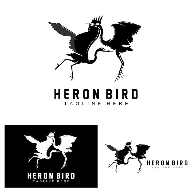 鳥サギ コウノトリ ロゴ デザイン 鳥サギが川を飛んでいます ベクトル製品ブランド イラスト