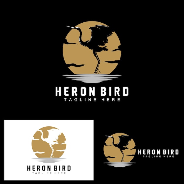 Bird Heron Stork Logo Design Birds Heron Flying On The River Vector Product Brand Illustration