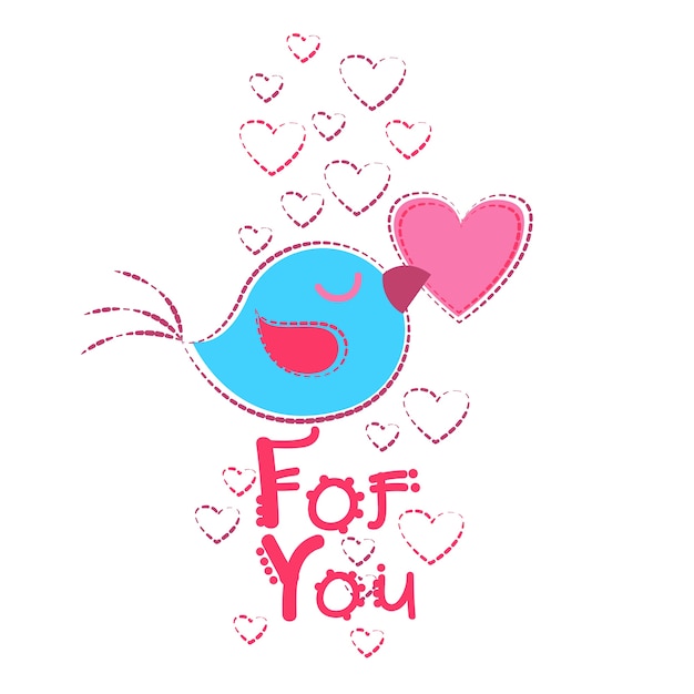 Vector bird holding heart shape greeting card valentine day