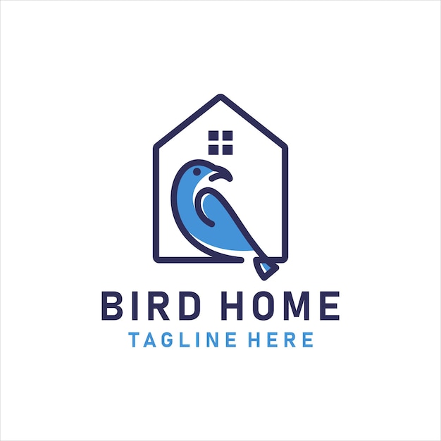 Design del logo bird e home con stile art line.