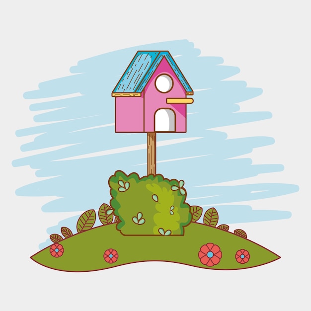 Vector bird house cartoon