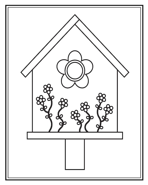 Vettore disegni da colorare della casa degli uccelli per bambini