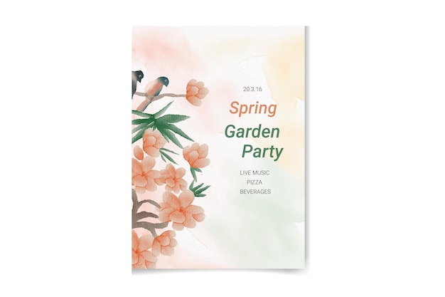 Bird house watercolor spring party poster Free Vector