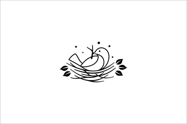 鳥のアイコン ロゴ ライン イラスト 鳥の巣を建てる