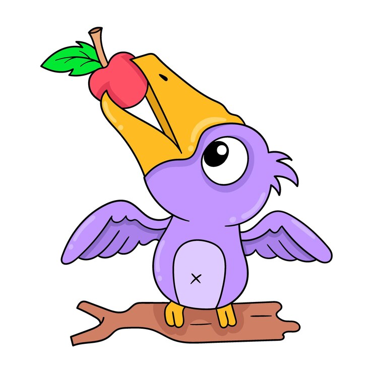 Vector the bird is carrying an apple in its beak doodle icon image kawaii
