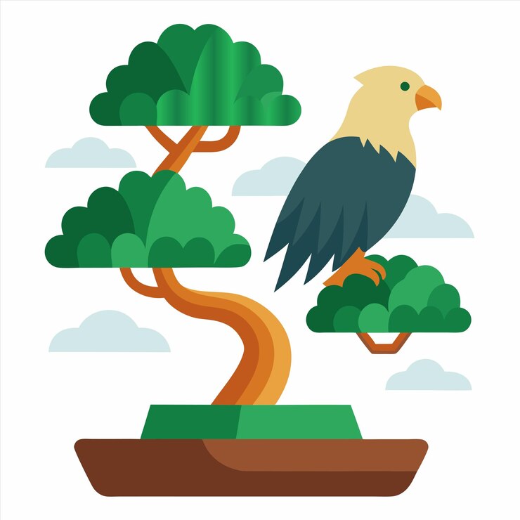 Vector a bird is perched on a tree and has a tree in the middle