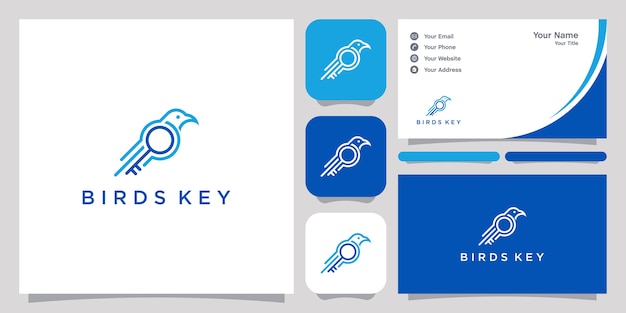 Bird key logo with line art design and business card