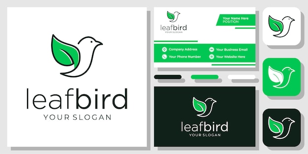 Птичий лист Органическая природа Зеленая муха Голубь Дикая природа Эко Мир Дизайн логотипа с шаблоном визитной карточки