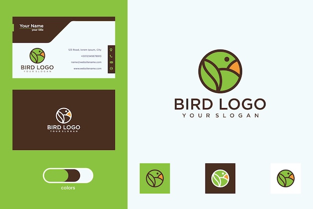 bird leaf with circle logo design and business card