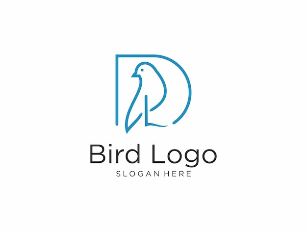 Vector bird and letter d logo design with clean line
