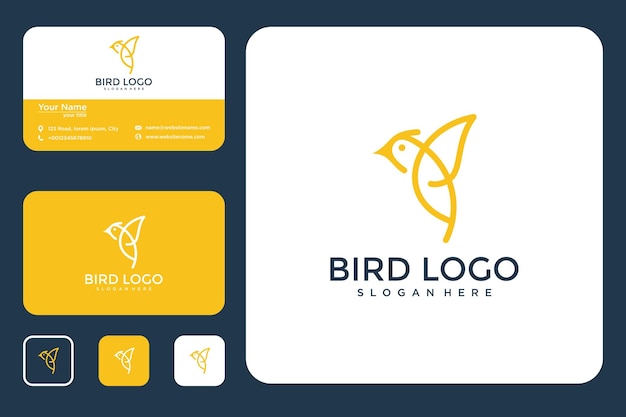 bird line art logo design and business card