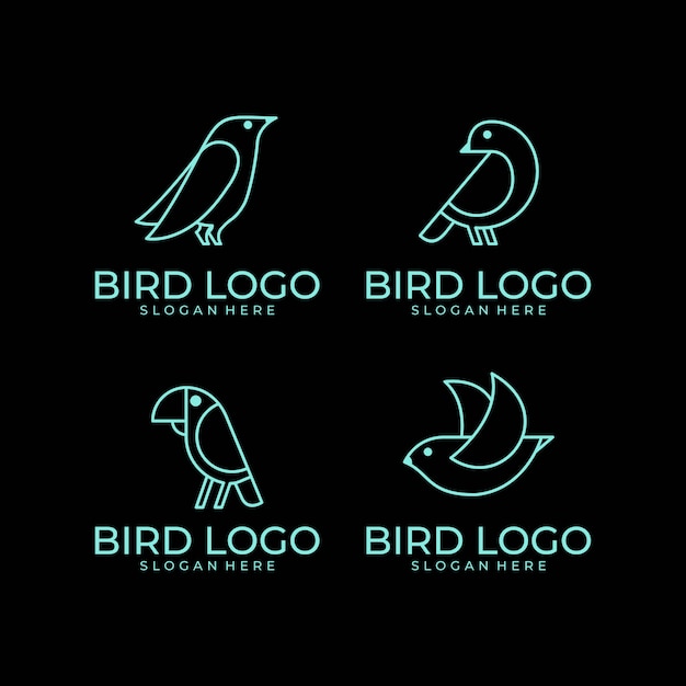 ベクトル 鳥ラインアートロゴデザインセット