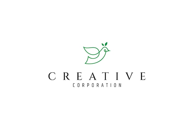 bird linear vector logo design with natural leaves
