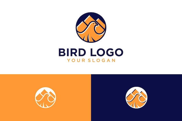 Дизайн логотипа птицы с природой и горой