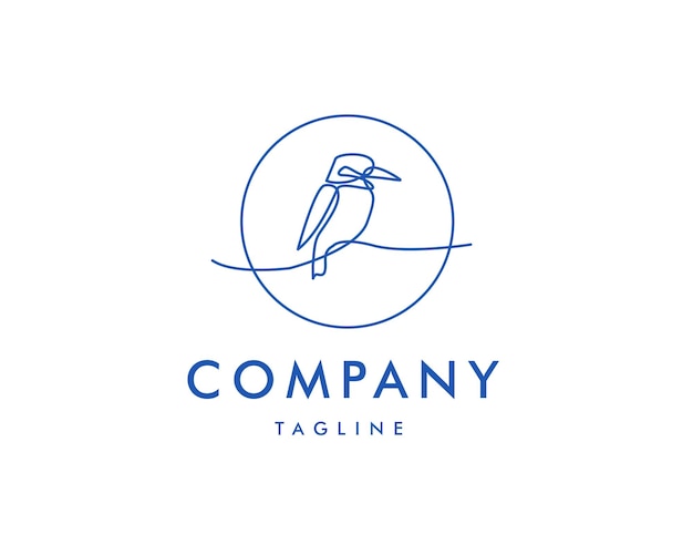 Bird Logo Line Art Outline Design Template in Blue Color for Branding Brand Company Business