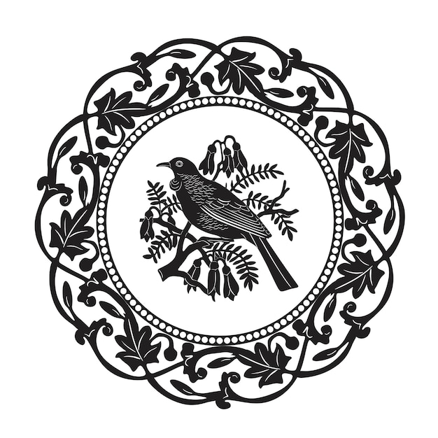 bird logo with flower handmade drawing silhouette