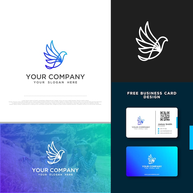 無料の名刺デザインと鳥のロゴ