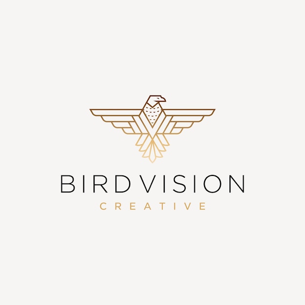 Bird Monoline Logo With Abstract Letter V Premium Vector Template