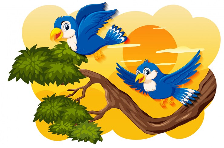 Vector bird in nature sunset scene