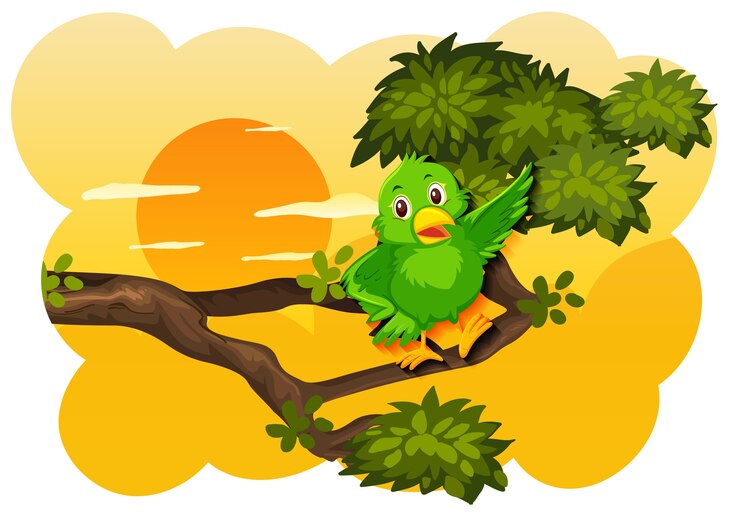 Vector bird in nature sunset scene