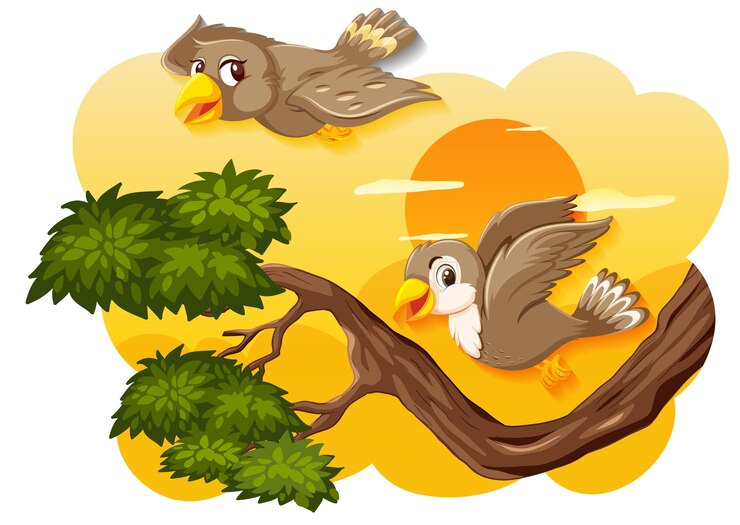 Vector bird in nature sunset scene