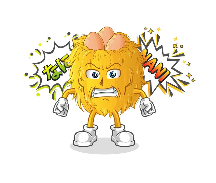 Vector bird nest anime angry vector cartoon character