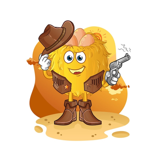 Bird nest cowboy with gun character vector