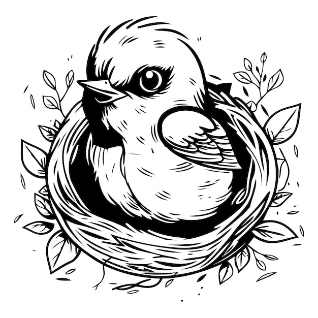 Bird in the nest Hand drawn vector illustration Sketch style